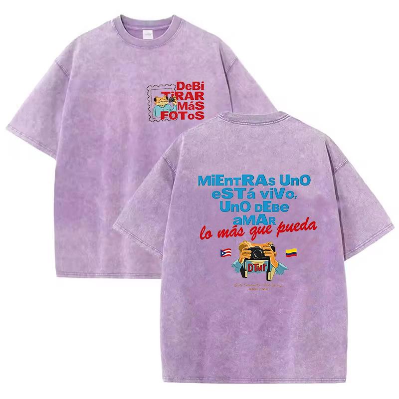 Trendy Hip Hop Rapper Bad Bunny Vintage Washed Cotton T Shirts Debi Tirar Mas Fotos DTMF T-shirts Men's Clothing