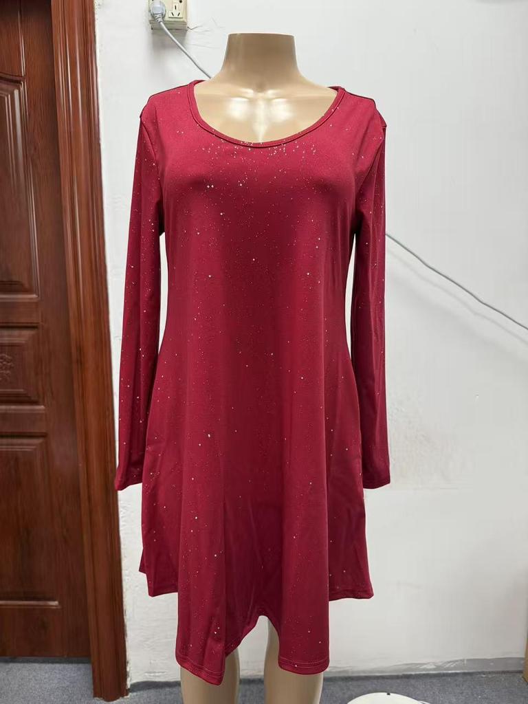 2026 Trendy European & American Style Long Sleeve Pocket Dress with Hot Stamping