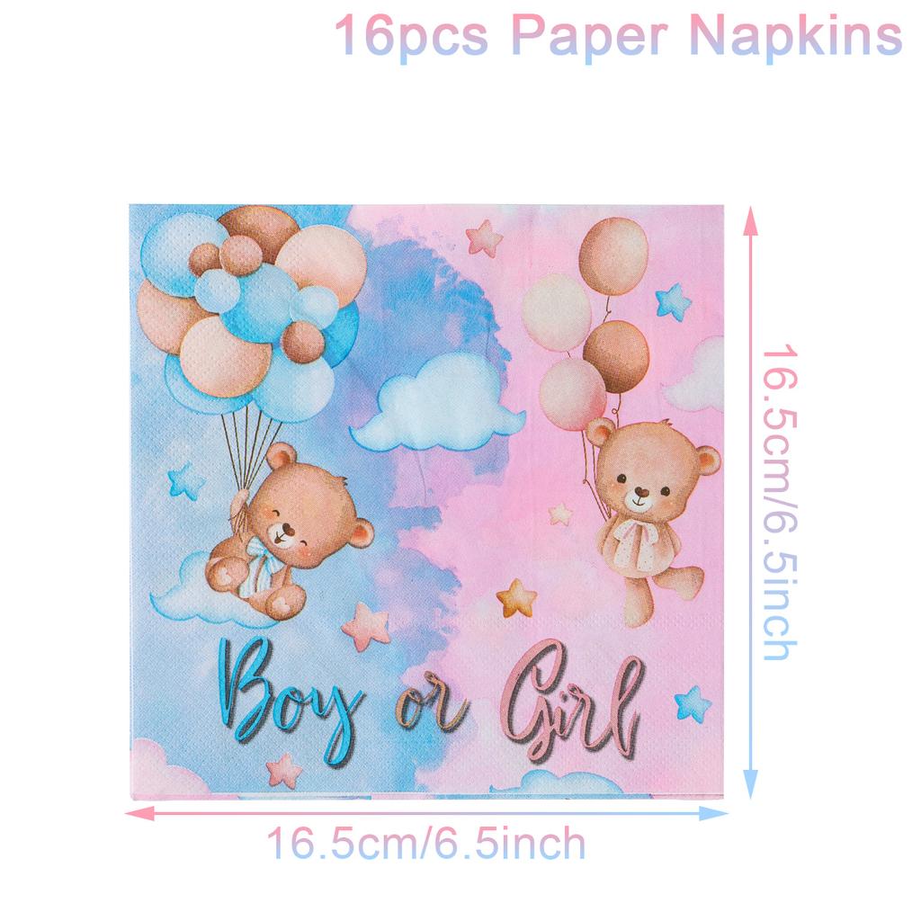 Pink Blue Teddy Bear Disposable Tableware Set Boy or Girl Paper Napkin Plate Gender  Reveals Baby Shower Party Decor Supplies
