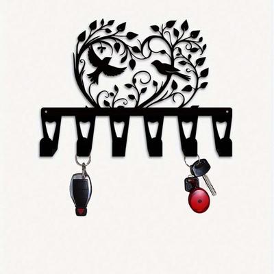Vintage Metal Key Holder Wall Decor 6 Hooks Rustic Nature Design Durable Art