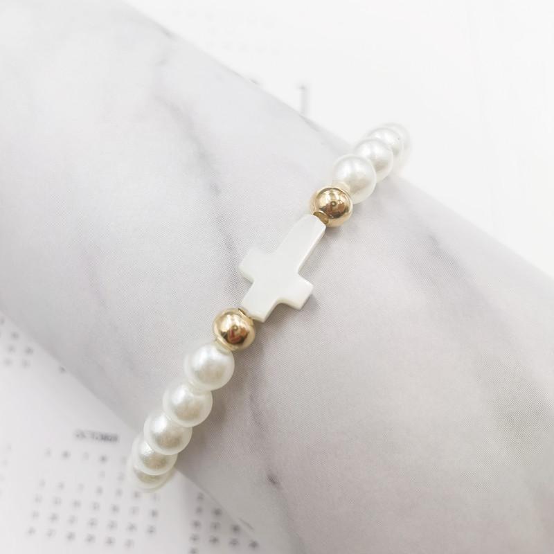 New Fashion Shell Heart Star Cross Charm Bracelet For Women Luxury Simulated Pearl Elastic Bracelet Pulseras Mujer Jewelry