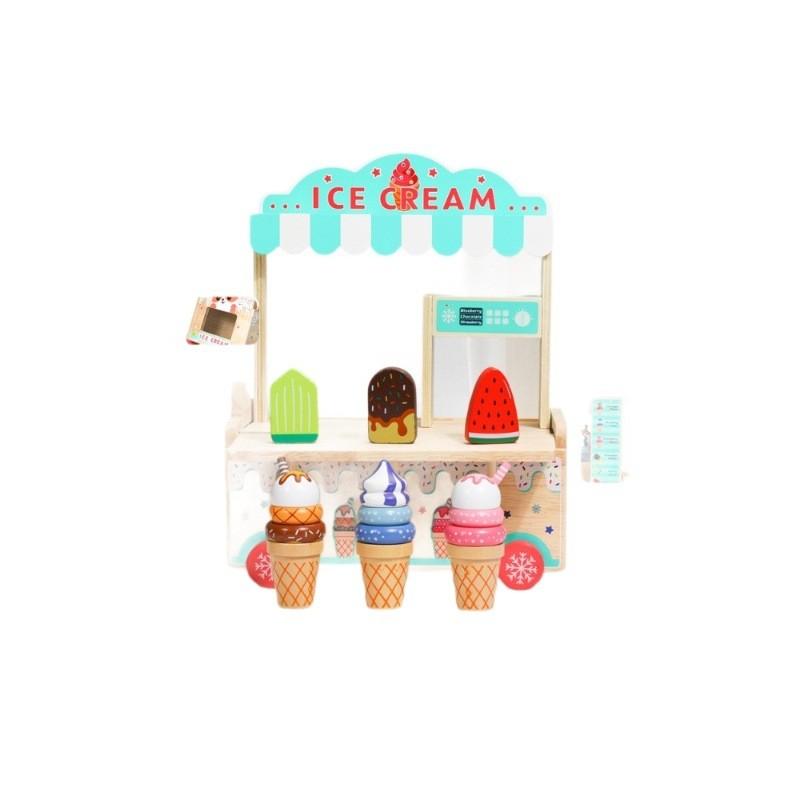 Wooden Simulation Ice Cream Cart Children Role Playing Toy Set For Imaginative Play And Parent Child Interaction