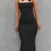 Women Sling Dress Sleeveless Square Collar Slim Fit Floor Length Dress Solid Color Office Party Wedding Sexy Dress