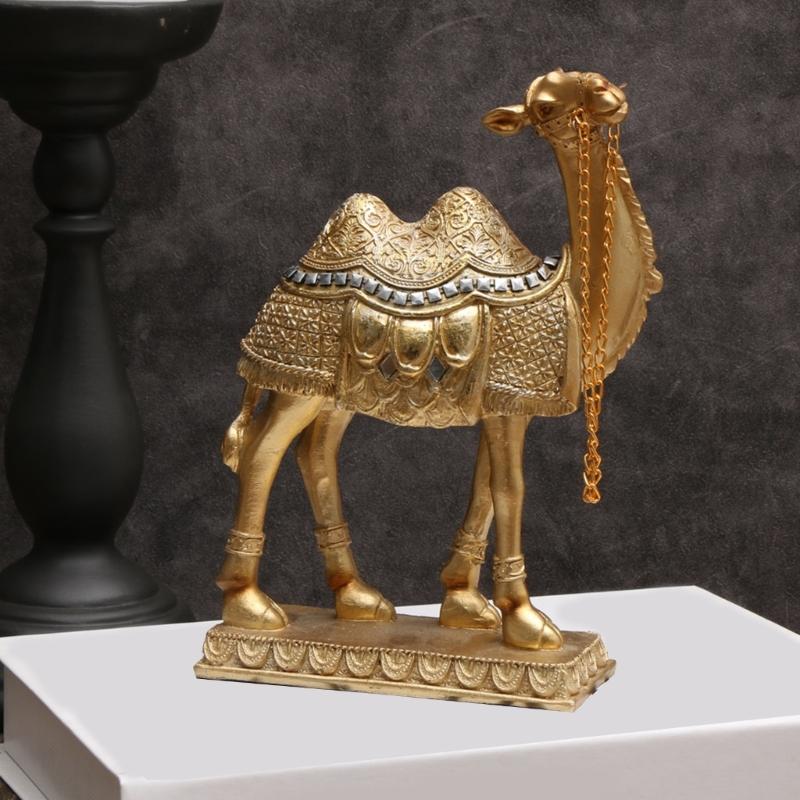 Standing Camels Sculpture with Saddles Blanket, Resins Desert Animal Figure for Bookshelfs Decoration