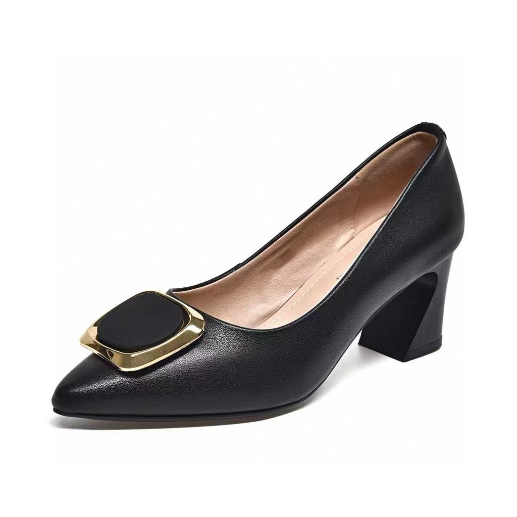 Pointed High Heels Women's Spring and Summer New Square Buckle One-pedal Professional Dress Light Mouth Single Shoes Thick Heel Work Shoes
