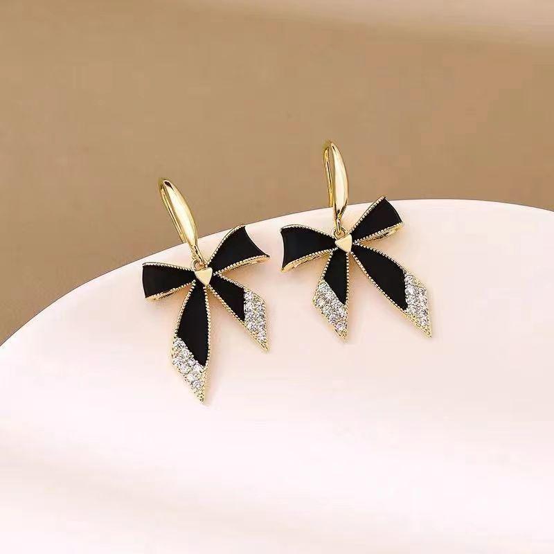 1Pair  Trend Unique Design Elegant Delicate Zircon Black Bow Knot Earrings For Women Jewelry Party Premium Gifts