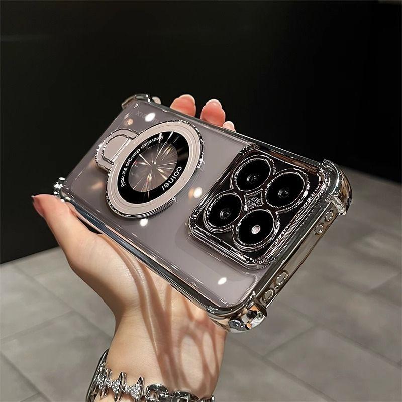 Transparent Stötsäkert Magnetiskt Fäste Telefonfodral För Samsung S25 S24 S23 S22 S21 S20 Plus FE Ultra S25 Edge Mjukt Silikon Ställskydd