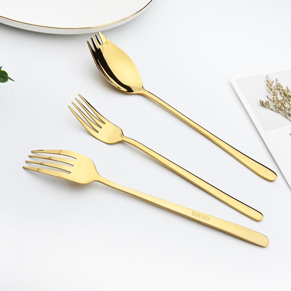 1810 Steel Gold Colorful Stainless Creative Design Kitchen Tableware Sporks Dessert Fork Spoon Noodles Salad Fruit Dinnerware