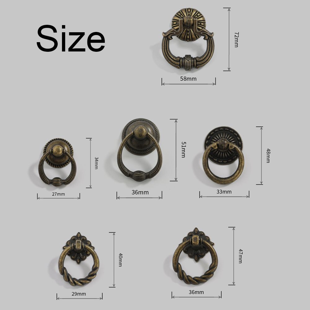 Durable Ring Pattern Cabinet Pull Retro Wardrobe Pulls Furniture Knobs Bronze Handles Single Hole