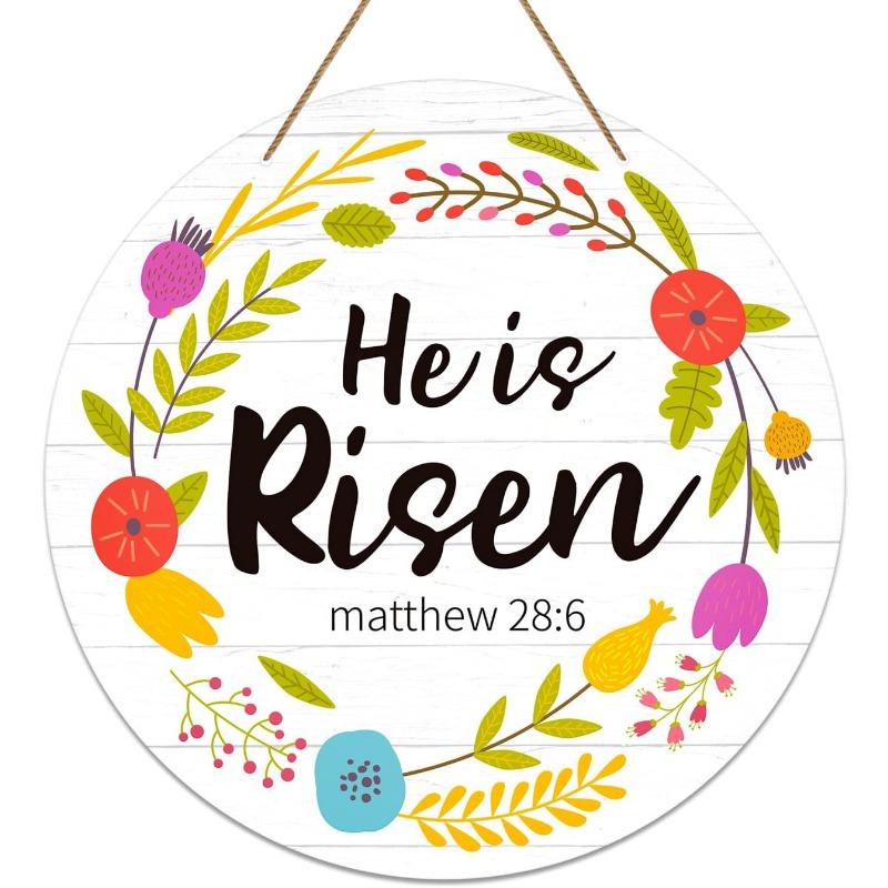He Is Risen Door Sign Easter Decorations Indoor He Is Risen Easter Decor Hanging Decorations Christian Jesus Wood Door Hanger for Wall Home Outdoor
