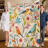 1 Piece Floral Bird-themed Flannel Blanket, Soft Cream with Colorful Birds and Flowers, Suitable for Sofa, Bed, Office, All-seas