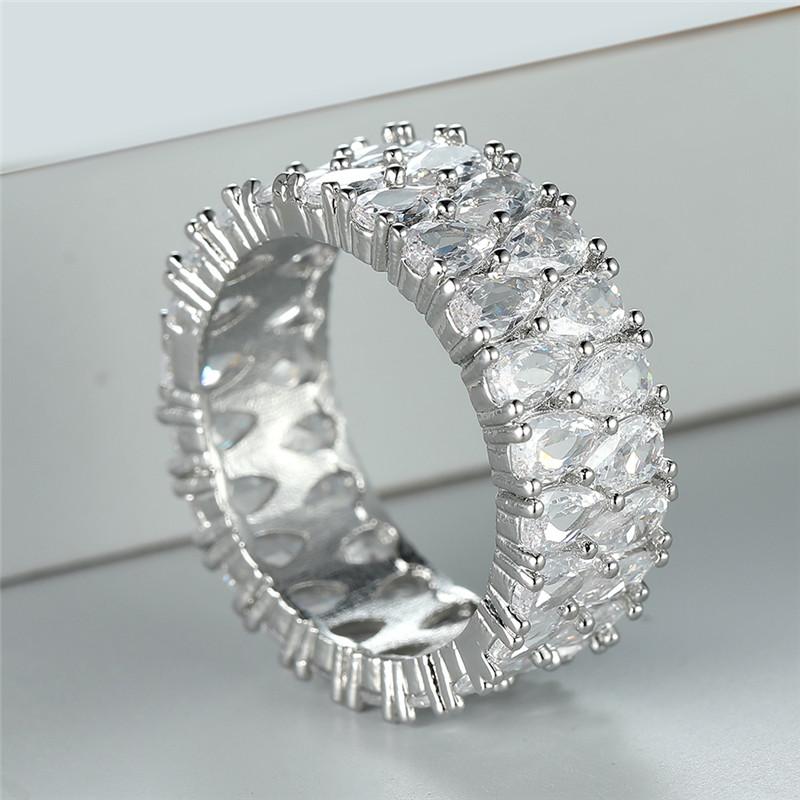 Mode Zilveren Kleur Grote Brede Dubbele Rij Traandruppel Witte Stenen Ring Luxe Liefde Verlovingsring Vintage Trouwringen Waterdruppel