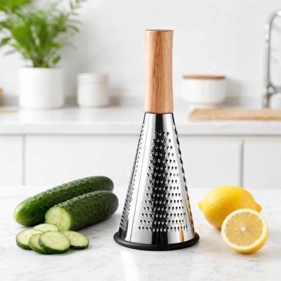 Vertical Cone Cheese Grater Steel Shredder for Food Grade Stainless Parmesan Wood Handle