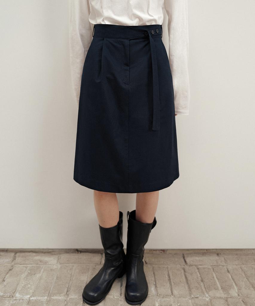 Annies Button Belted Skirt (Dark Navy)