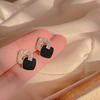 Double Square Black Stud Earrings for Women's High-end Sense, Small and Light Luxury Earrings, Niche Design Sense, Foreign Style Earrings.