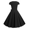 Women Dress V Neck Belted Bow Decor A-line Big Swing Tight High Waist Solid Color Retro Short Sleeve Princess Style Lady Midi Dress
