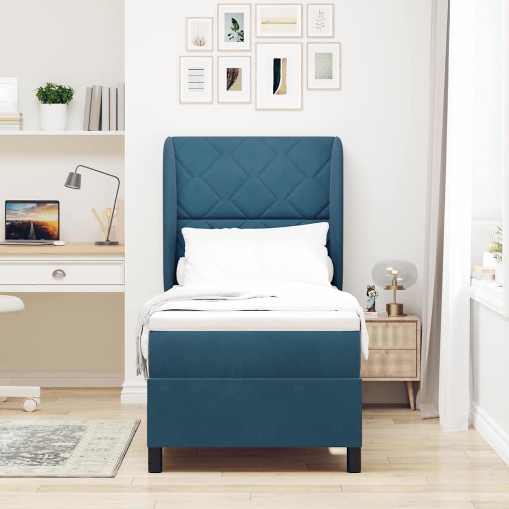 Box Spring Bed with Mattress Dark Blue 200 X 80 Cm Velvet