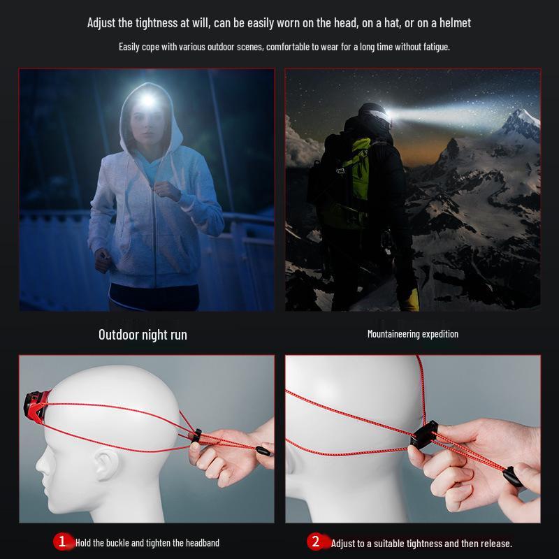 USB Rechargeable LED Headlamp: Portable, Strong Light, Sensing for Outdoor Running, Fishing, Adventure