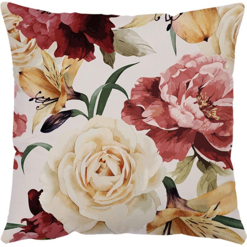 Housse de Coussin Décoration d'Intérieur de Luxe Bureau Canapé Voiture Imprimé Fleur Rose