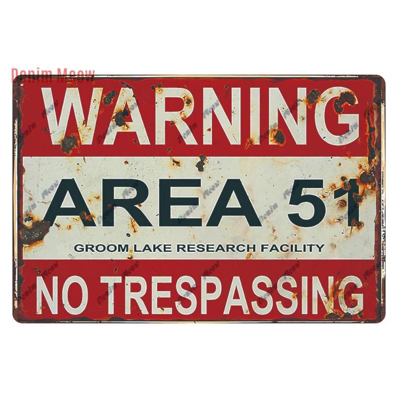 Warning Area 51 Vintage Metal Tin Sign UFO Activity Area Caution Danger Wall Plaque Retro Painting Sticker Home Decor 8x12 Inch
