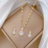 Women's Fashion Stainless Steel Copper Micro-Inlaid Synthetic Zirconia Earrings Necklace Jewelry Set Fashionable Adjustable Simple