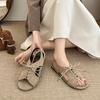 2025 Summer New Open-toe Lace-up Sandals Women's Fashion Versatile Retro Straps Flat-bottomed Niche Cool Slippers Outer Wear