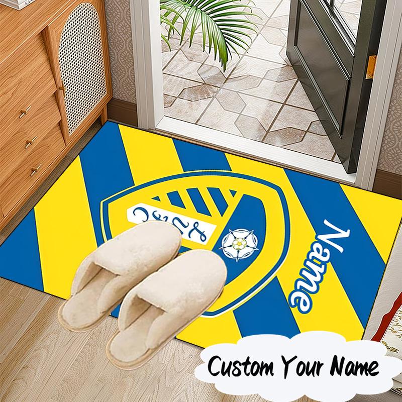 Tappeto Personalizzato con Stemma Leeds per Soggiorno, Sale Giochi, Ufficio, Camera da Letto, Tappetino Giocoso, regali per fan Decorazioni Natalizie