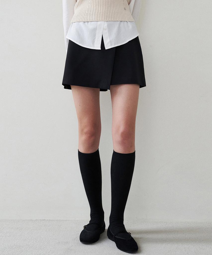 LOEIL Fake Wrap Skirt Pants - Black