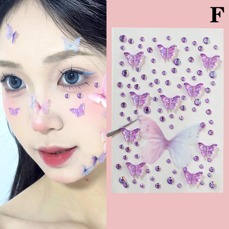 1Pcs Face Diamond Gem Pearl Sticker 3D Colorful Rhinestone Tattoo Eyeshadow Stickers Fo Festival Nail Body Makeup Bling Decor