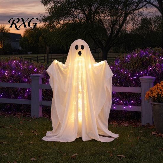 Geist mit warmen Lichtern Halloween-Dekoration, LED-leuchtender stehender Geist, Innen-Außen-Grusel-Fenster Weiß für Veranda, Hof, Rasen, Garten Dekoration