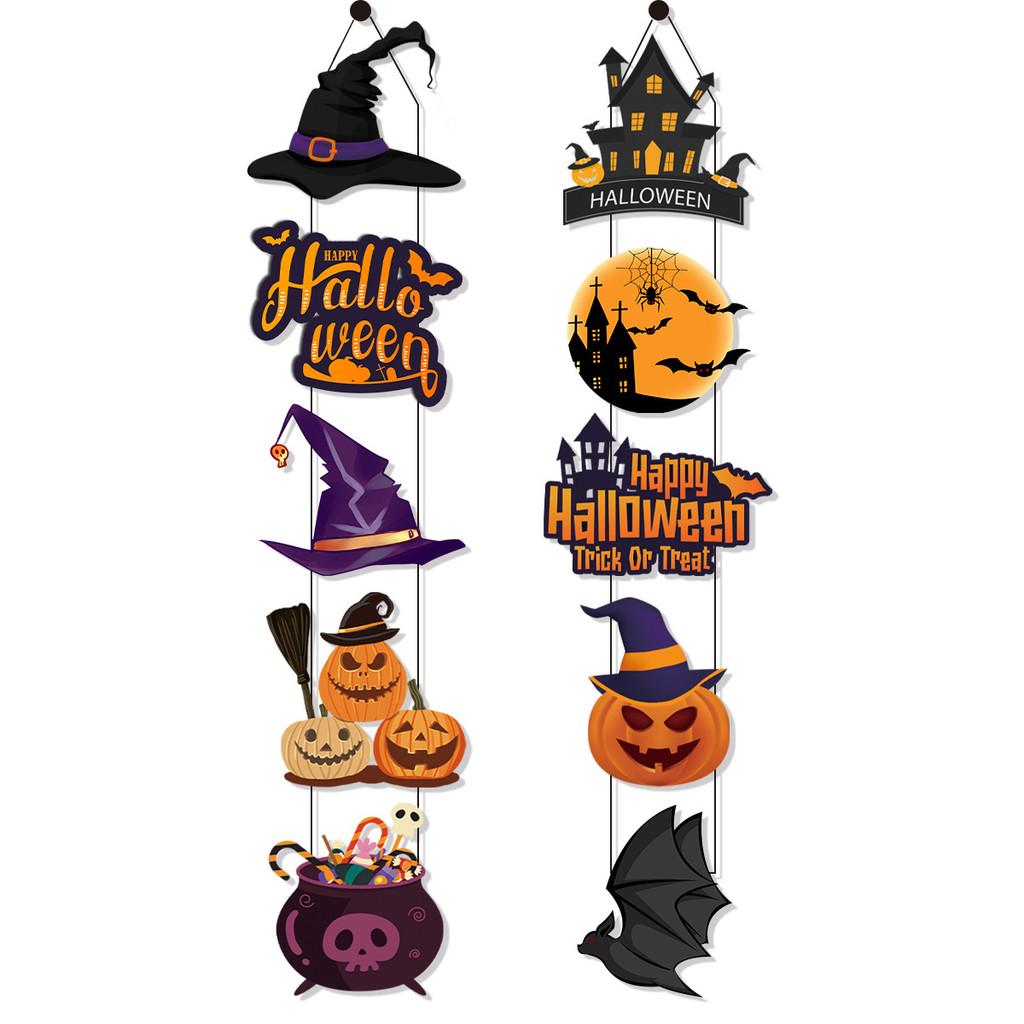 Halloween Door Hanging Decor With Pumpkin And Bat Paper Scene Setter For Party Celebrations