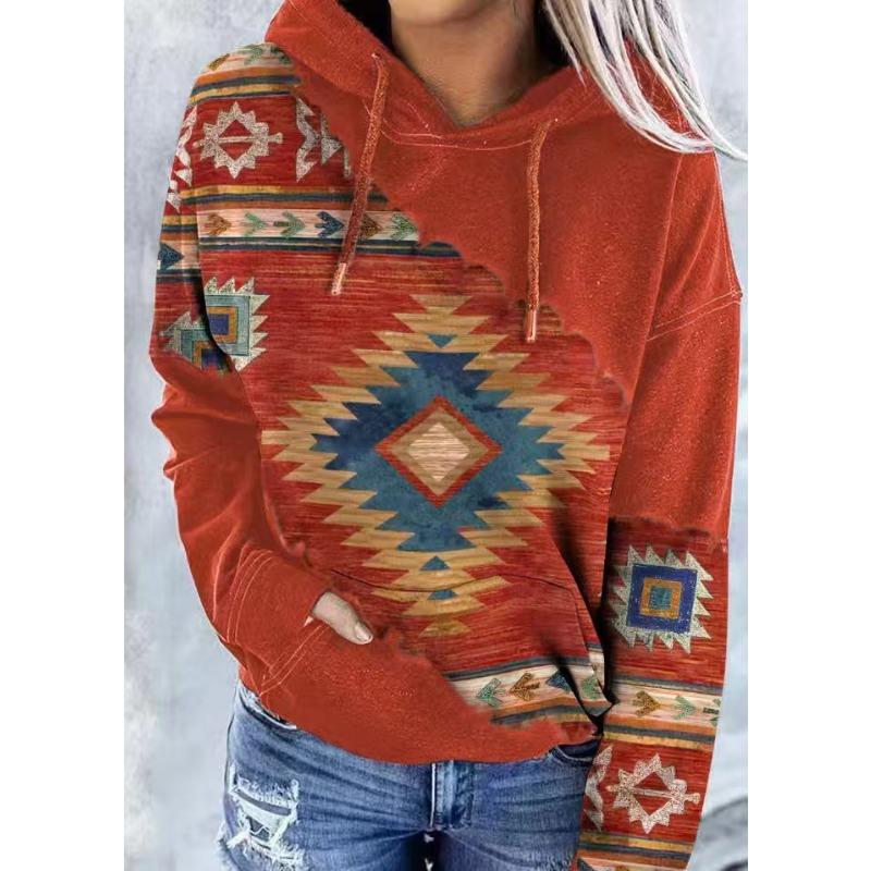 Damen Westlicher Ethnischer Stil Bedruckter Kapuzenpullover Herbst Winter