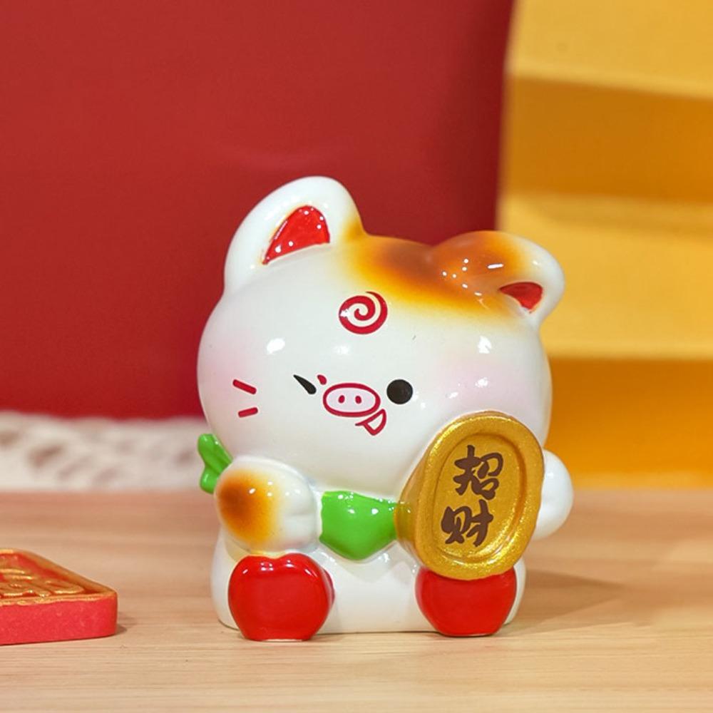 Chinese Style 2026 New Years Ornament Fortune Traditional Lucky Cat Desk Ornament Blessing Mini Chinese Zodiac Figurines