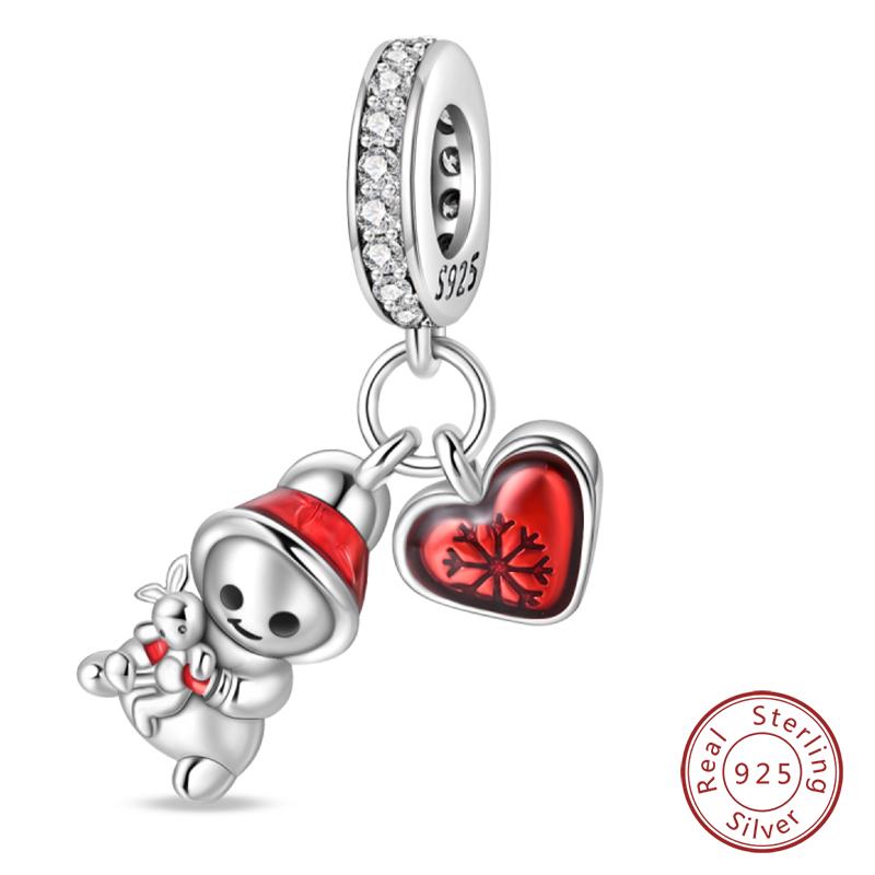 Winter Charm 925 Silver Snowflake Snowman Penguin Charm Pendant For Women Fine DIY Birthday Jewelry Gifts