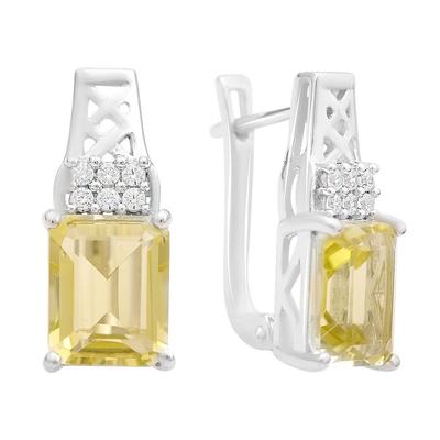 Silver Earrings with Natural Green Quartz, Cubic Zirconia (2162070)