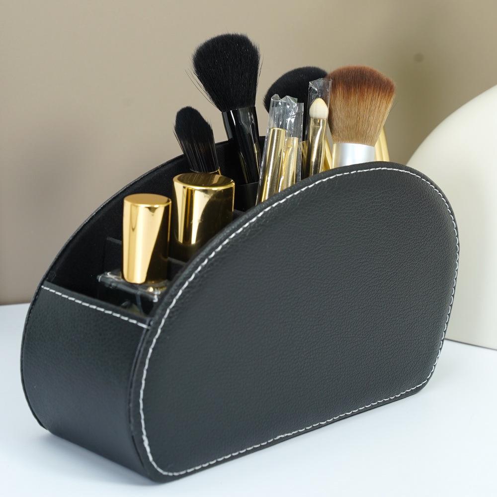 Boîte de rangement de bureau multifonctionnelle en cuir PU uni pour télécommandes et pinceaux de maquillage