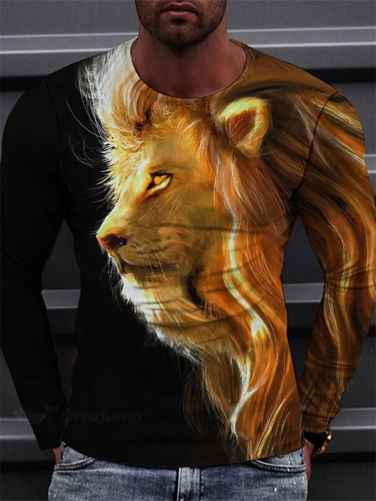3D Tiger Print Long Sleeve T-shirt Spring And Autumn Men's Daily Casual Long Sleeve Top Urban Street Fashion Long Sleeve T-shirt