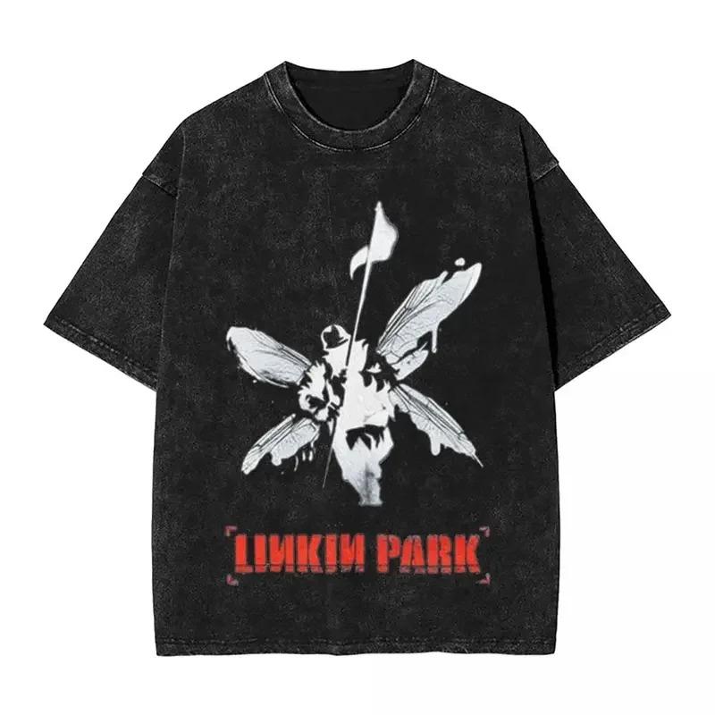 Men Casual American Linkinparked Rock Band Music Tour Washed T Shirt Y2K Top Cotton Clothes Vintage Tee Oversize