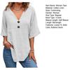 Women Summer Tops V-Neck Half Sleeve Casual Solid Color Tee Shirt Buttons Decor Loose Fit Mid-length Blouse