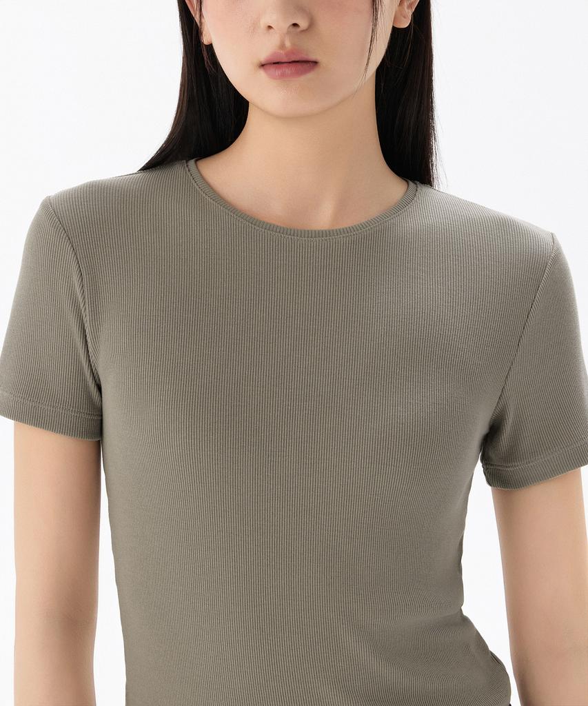MUSINSA STANDARD WOMAN Women'S Ribbed Slim Fit T-Shirt [Taupe]