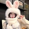 Rabbit Ears Hat Season Girl Scarf Gloves Integrated Hooded Scarf Cute Thickened Warm Plush Three-piece Set