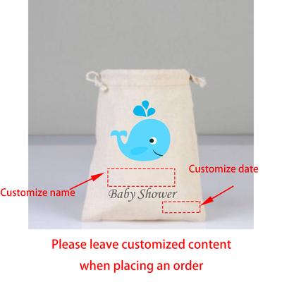Custom 5Pcs Blue Whale Baby Shower Cotton Drawstring Bag Party Decorations Supplies Gender Reveal New Born Birthday Baby Gift