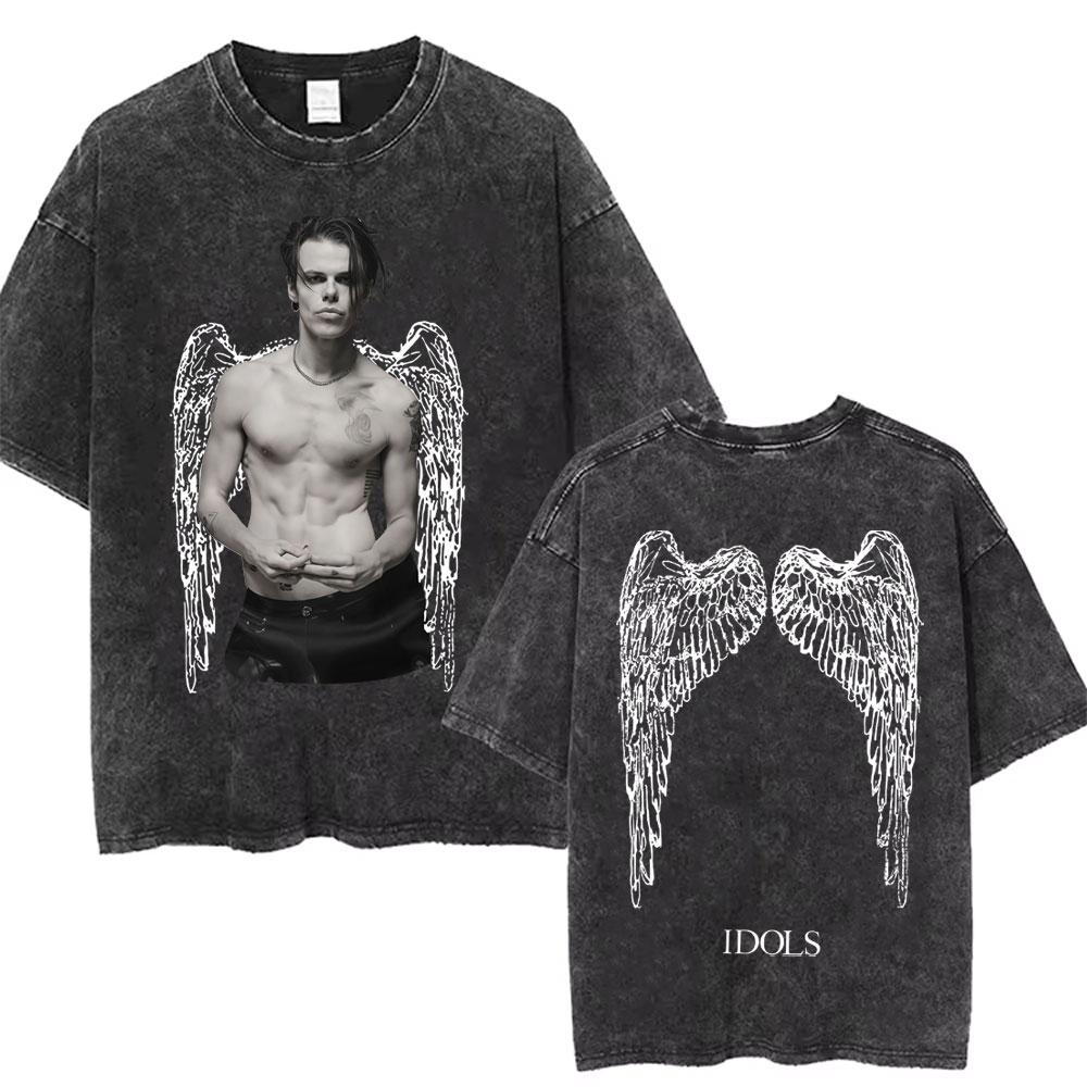 Washed Vintage Rocker Yungblud IDOLS Album Tour Double Sided Print T-shirts Men Women Rock Short Sleeve T Shirts
