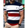 Men's Red White Blue Stripe Lightning Print T-Shirt Casual Crew Neck Short Sleeve Nautical Style Streetwear Tee Tops