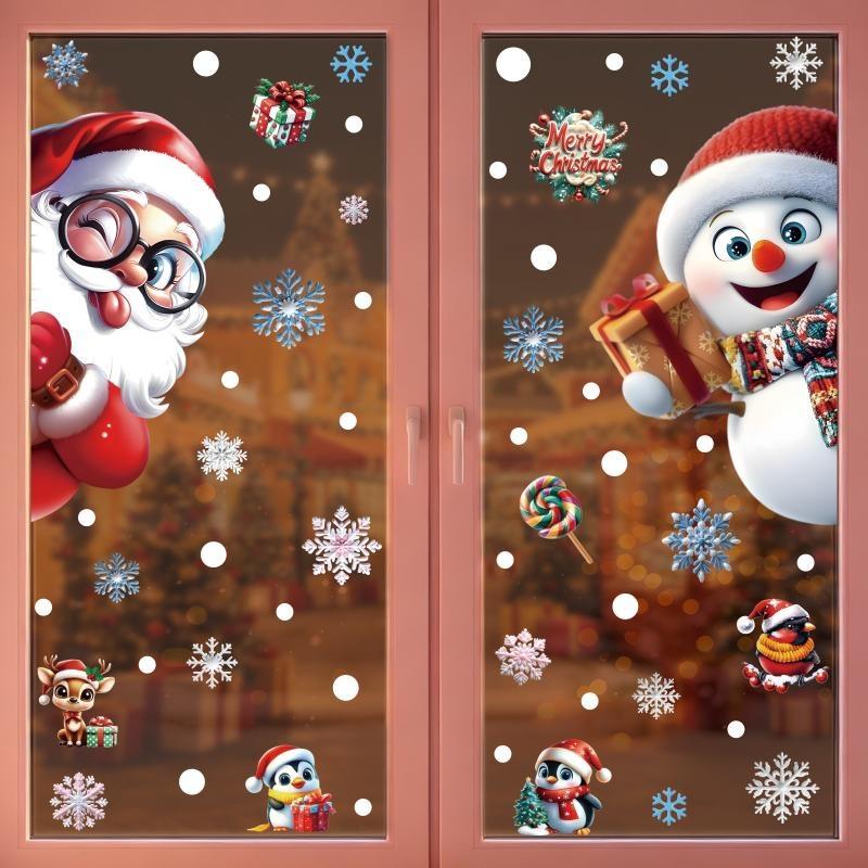 Christmas Electrostatic Window Stickers 3D Santa Claus Snowflake Design for Holiday Home Office Window Decoration