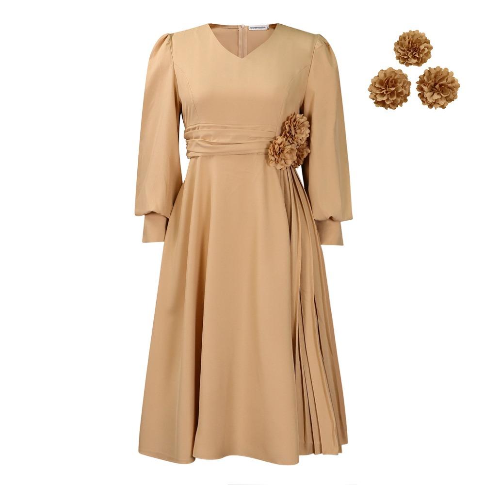 Fashion Solid Color A Line Dress High Waist Elegant Plus Size Women Dress Cross Border Spring