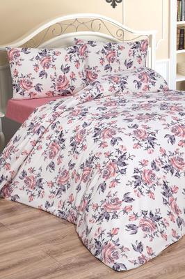Conjunto de Roupa de Cama Tasya 4 Peças, Capa de Edredom, Lençol de Cama, Fronha, Tamanho Casal, Estampado Auto, Casamento, Uso Diário Rosa