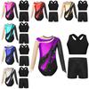 Collant de Ginástica para Meninas Crianças com Shorts Manga Longa Ginástica Acrobática Balé Dança Unitard com Colete Ativo