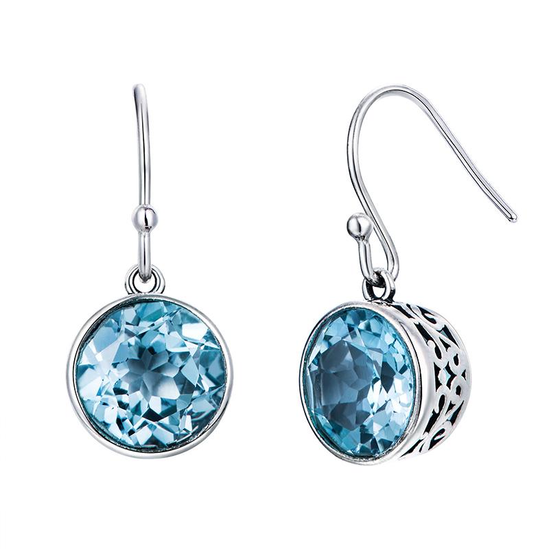 Huitan Chique Zinklegering Kleur Druppeloorbellen Met Ronde Blauwe Kubieke Zirconia Voor Dames Bruiloft Feest Dagelijkse Elegante Accessoires Zircon