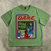 Heren T-shirt met retro DARE sloganprint, kortärmig T-shirt en Amerikaanse streetstyle ronde hals heren casual top